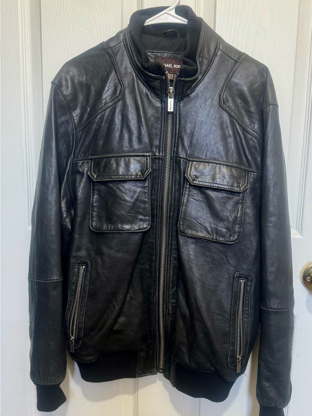 Michael Kors Black Genuine Leather Jacket - Picture 3 of 9